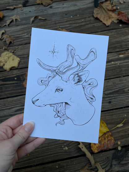 Star Deer Illustration Print